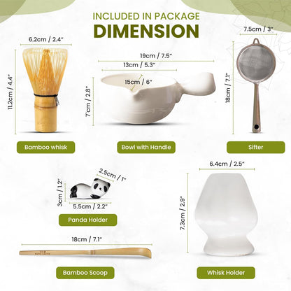HAPPY PATH & CO Matcha Tea Set – 6 Pcs Matcha Kit Set Includes Bamboo Whisk(Chasen) & Bowl with Spout, Sifter, Scoop & Holder | White Matcha Whisk Set - Perfect Matcha Tool Set for Matcha Lovers
