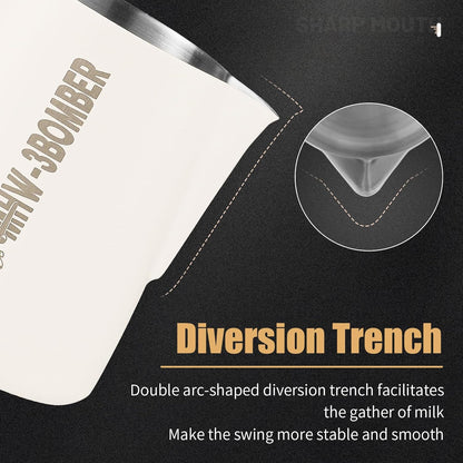 MHW-3BOMBER Milk Frothing Pitcher, 16oz/450ml Milk Frother Cup for Barista, SUS304 Stainless Steel Espresso Steaming Pitchers for Latte Art/Cappuccino/Coffee/Milk, P3028W-OS