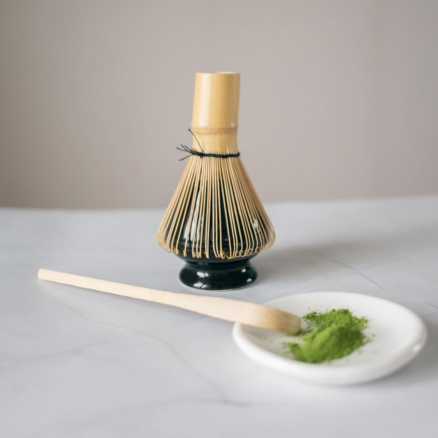 Japanese Matcha Tea Set (7pcs) - Matcha Whisk and Bowl, Whisk Stand (Chasen Holder), Scoop, Starter Making Kit for Matcha Tea Ceremony (Kiln Glaze-White)