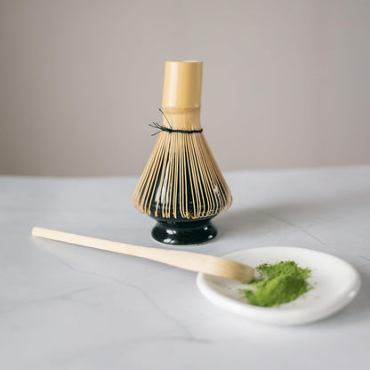 Japanese Matcha Tea Set (7pcs) - Matcha Whisk and Bowl, Whisk Stand (Chasen Holder), Scoop, Starter Making Kit for Matcha Tea Ceremony (Kiln Glaze-White)
