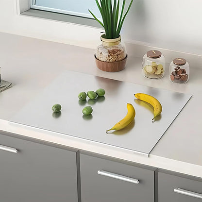 KORVOS Stainless Steel Cutting Board, 15.7" x 11.8" Double-Sided Metal Cutting Board for Kitchen, Chopping Board with Lip&Non-Slip Mat, Easy to Clean, Suitable for Meat, Fruits&Baking