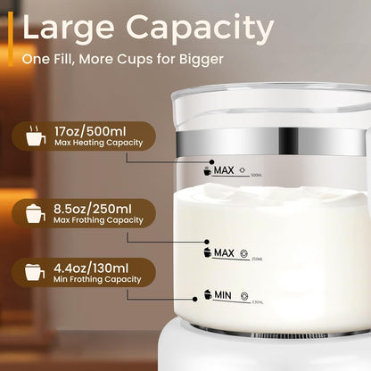 Milk Frother and Steamer, 6 in 1 Milk Steamer and Milk Warmer, 17oz Auto Shut Off Electric Frother with Touch Screen, Hot/Cold Foam Maker for Coffee, Latte, Cappuccino, Hot Chocolate