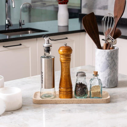 Koville Marble Tray, 12"x8" Marble Vanity Tray for Bathroom Kitchen Countertop, Rectangular Stone Tray for Cosmetics Perfume Trinket, Decorative Catchall Trays (12"x4"-Travertine)