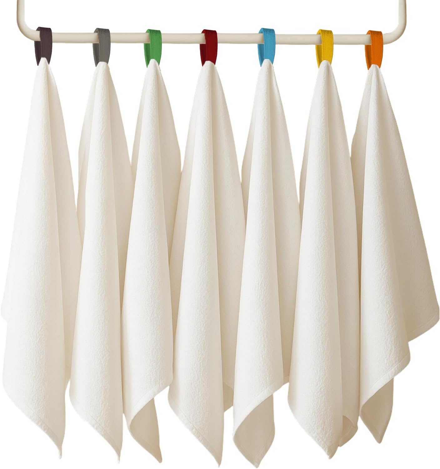 Premium Cotton Kitchen Towels Set of 7 – Ultra Absorbent & Soft Dish Towels with Color Hanging Loops – Quick Dry, Lint-Free Tea Towels for Cooking, Cleaning & Baking - 18"x28"