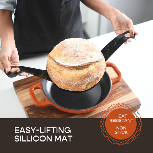 Enameled Cast Iron Dutch Oven for Sourdough Bread Baking | 6 Quart Pot with Lid | 10 Inch Ceramic Enamel Thick Coated Cookware Set with Non Stick Silicone Baking Mat for Cooking | 6 Qt |