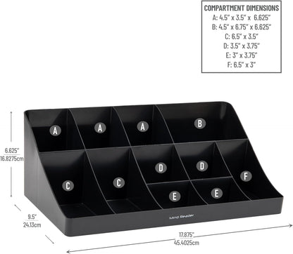 Mind Reader Cup and Condiment Station, Countertop Organizer, Coffee Bar, Kitchen, Stirrers, 17.875"L x 9.5"W x 6.625"H, Black