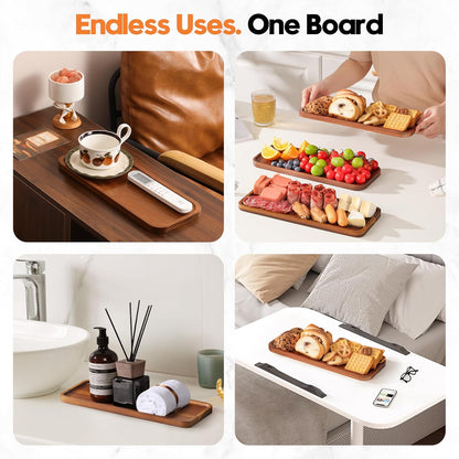 Solid Acacia Wood Serving Trays and Platters - Wooden Mini Charcuterie Boards, Rectangle Small Cheese Board for Food, Bathroom, Home Decor, Kitchen Counter, (14"x5.5", 6 Pack)