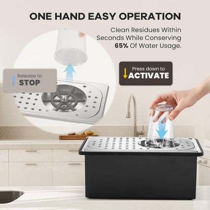 Huanyu Pitcher Rinser with Detachable Countertop Base | 360° Rotating High-Pressure Nozzle | Stainless Steel with Drain and Drip Tray | Auto Cup Cleaner for Home and Commercial | 13.39×7.68×5.43 in