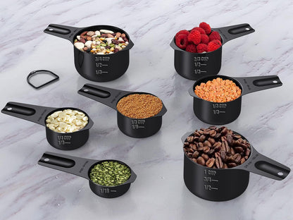 Wildone Black Measuring Cups & Spoons Set of 21 - Includes 7 Stainless Steel Nesting Measuring Cups, 8 Measuring Spoons, 1 Leveler & 5 Mini Measuring Spoons, Ideal for Dry & Liquid Ingredients