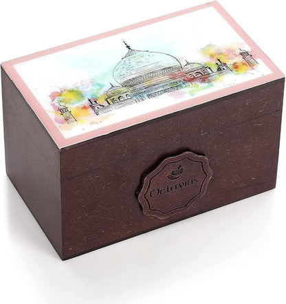 Octavius Assorted Tea Gift Set | 6 Flavored Black & Green Teas | 30 Premium Teabags in Each Box | Wooden Tea Sampler with Taj Mahal Design | Luxury Tea Gift Box | Pack of 2