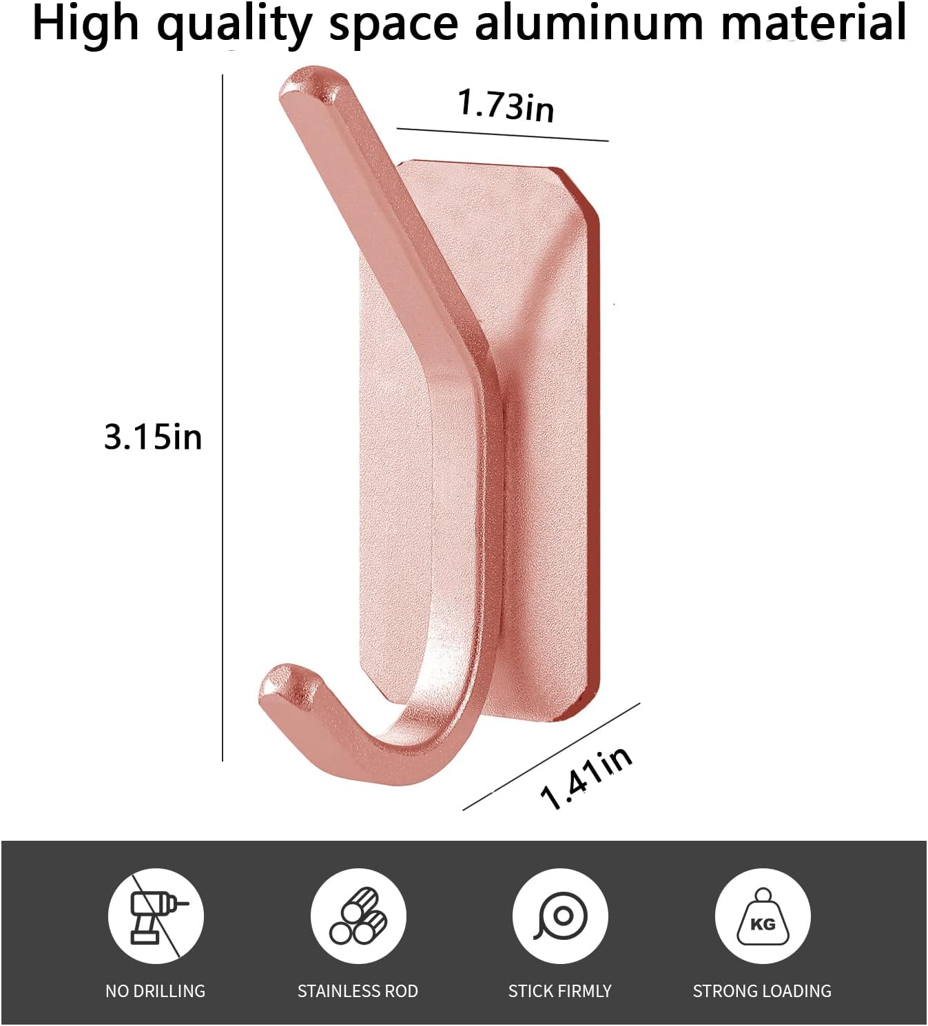 Paoli Heavy Duty Adhesive Hooks,Self-Adhesive Hooks Multiple Colors and Styles 30 lb Maximum Load for Home Schools and Offices (4pc, Rose Gold)