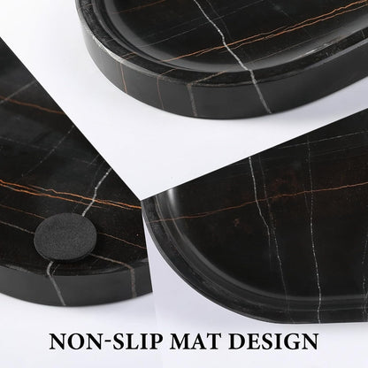Koville Black Marble Vanity Tray for Bathroom Countertop, 10"x5" Natural Marble Catchall Tray Perfume Trays for Dresser, Stone Jewelry Dish Candle Holder for Home Decor, Stone Oval Trays