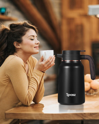 51 Oz Carafes for Hot Liquid, Stainless Steel Insulated Vacuum Thermal Coffee Carafes For Keeping Hot, 1.5 Liter Coffee Dispenser（Black)