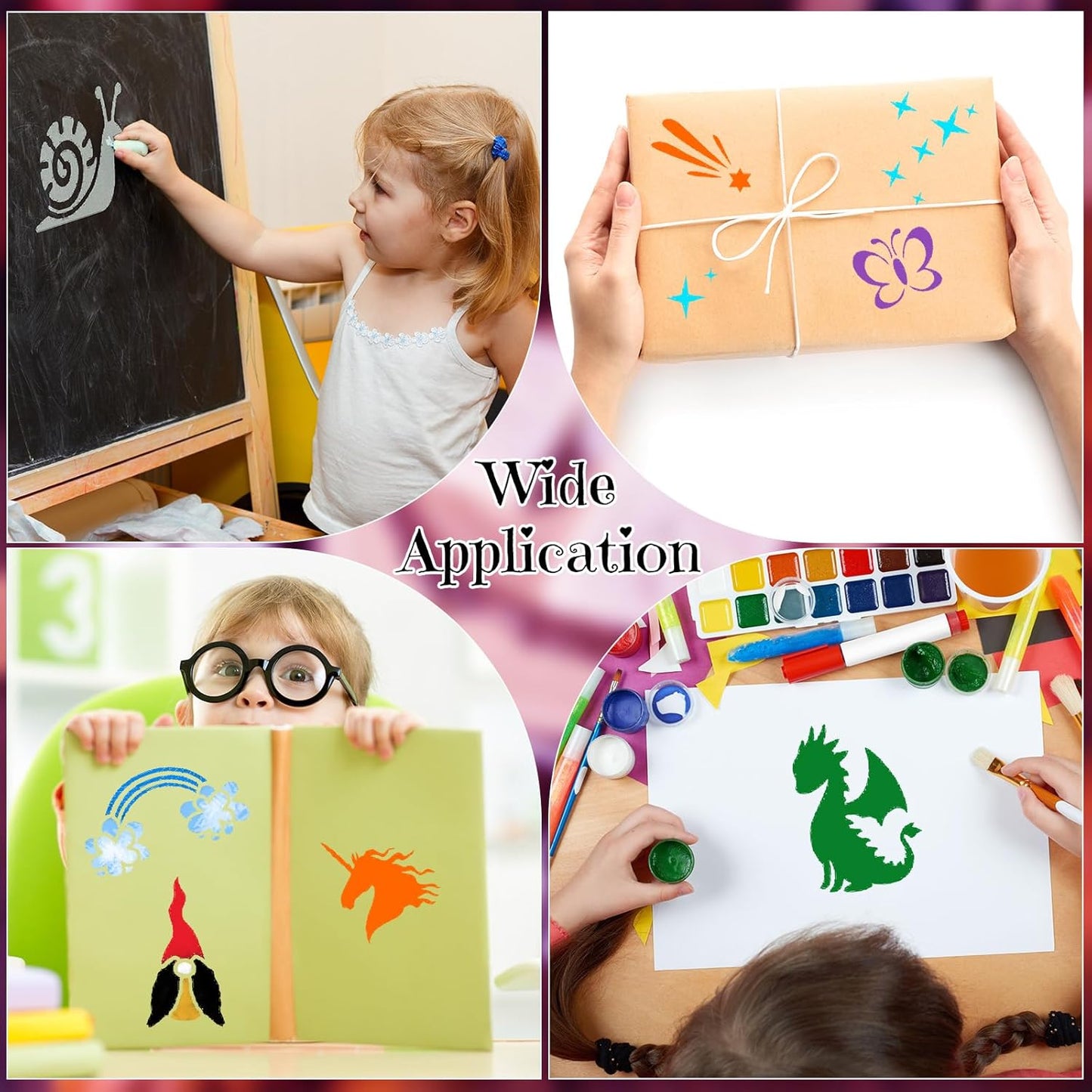 Fainne 100 Pcs Stencils for Painting on Wood Reusable Stencil Crafts Drawing Templates Holiday Wall Paper for DIY Scrapbook Home 2 x 2 Inch (Girls Theme)