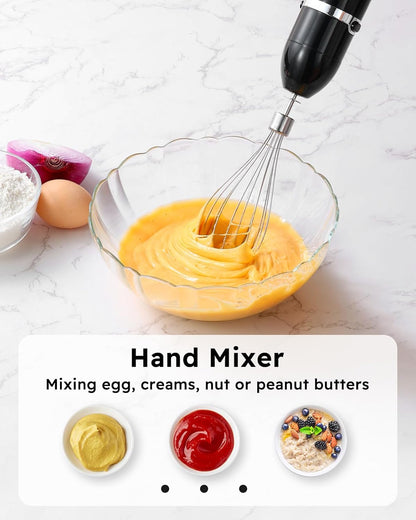 Sangcon 6-in-1 Immersion Blender Handheld, Hand Blender with Chopper & 34oz Blending Cup Storage Base, 2-Speed Adjustable Stick Blender,Stainless Steel Blades, Detachable Blender, Whisk, Milk Frother