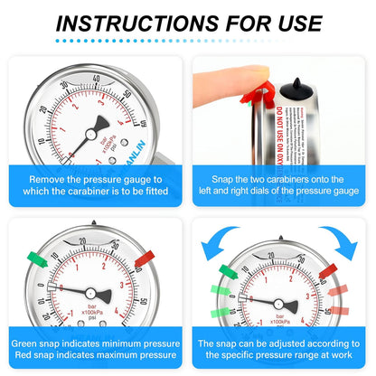MEANLIN MEASURE -30inHG~60Psi Vacuum Pressure Gauge 316 Stainless Steel Joint 1/4" NPT 2.5" FACE DIAL, Stainless Steel Liquid Filled Pressure Gauge WOG Water Oil Air Lower Mount, 2PCS Snaps