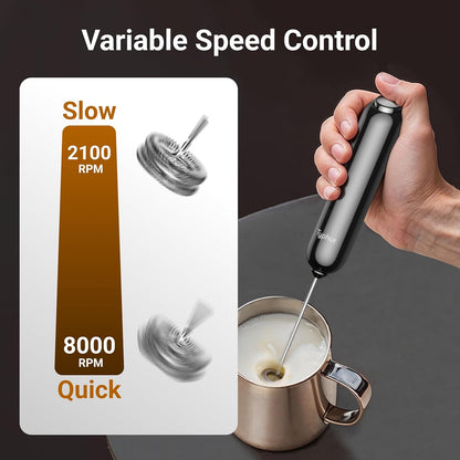 InstaWhisk Milk Frother with Variable Speed, Battery Operated Handheld Coffee Foam Frother Wand, Electric Drink Mixer with Stand & Detachable Double Whisk, Stainless Stirrer for Latte, Matcha, Protein