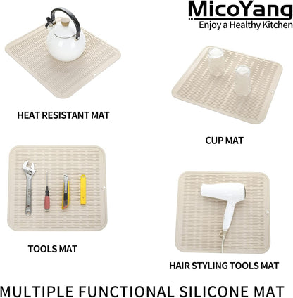 Silicone Dish Drying Mat for Multiple Usage,Easy clean,Eco-friendly,Heat-resistant Silicone Mat for Kitchen Counter or Sink,Refrigerator or Drawer Liner Tapioca XL 18 inches x 16 inches