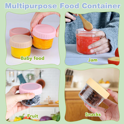 8 Pack Glass Baby Food Storage Containers, 4 oz Leakproof Baby Food Jars with Lids, Small Glass Food Containers for Infant Baby, Freezer Safe