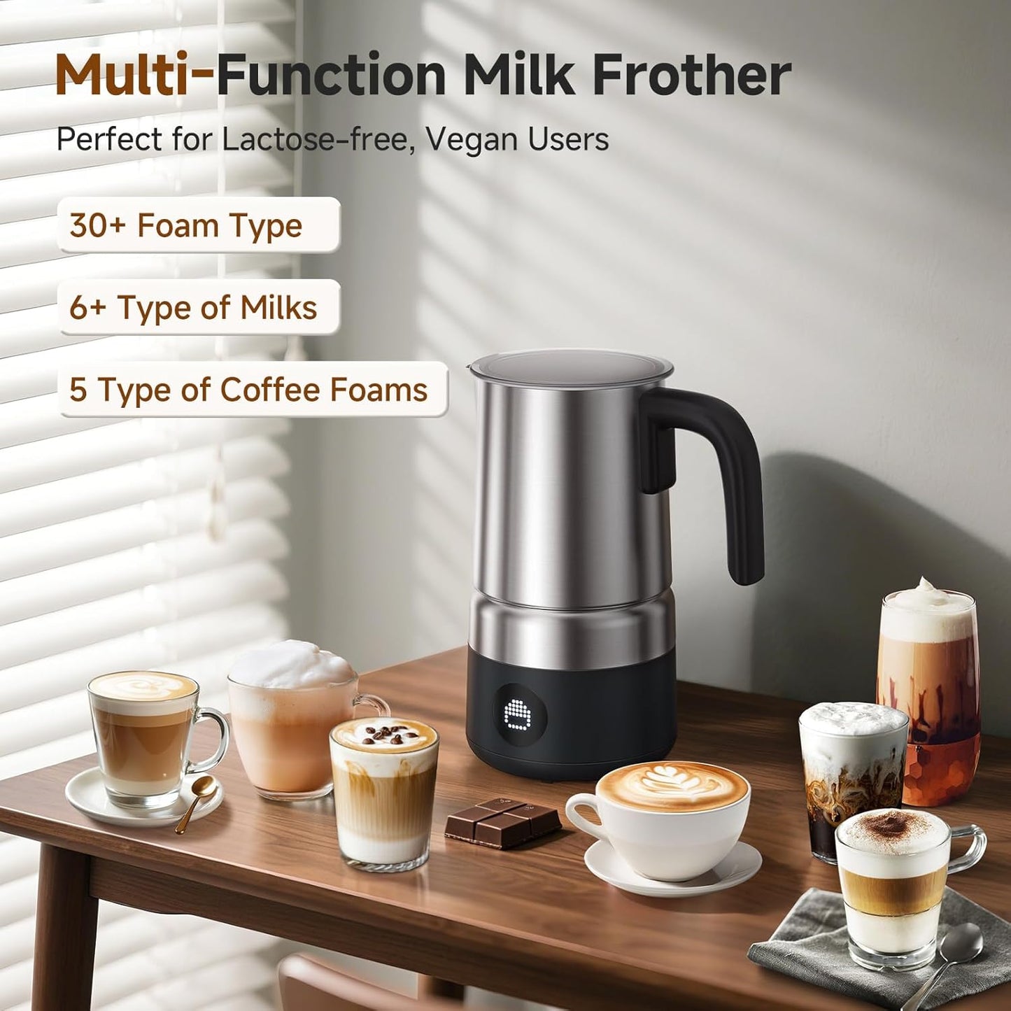 AMZCHEF 8-IN-1 Milk Frother and Steamer 600W w/Smart Touch Control, 17oz/500ml Detachable Frother for Coffee, Automatic Warm and Cold Foam Maker, Hot Chocolate Maker, Dishwasher Safe