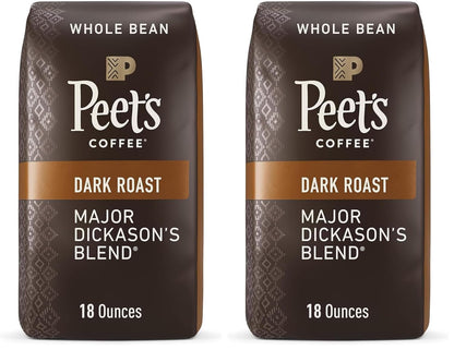 Peet's Coffee, Dark Roast Whole Bean Coffee - Major Dickason's Blend 36 Ounces (2 Bags of 18 Ounces)