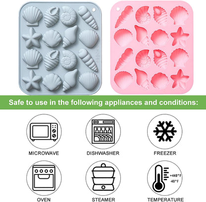 Ocean-Themed Chocolate Mold Set - Food-Grade Silicone Baking Molds with Shell, Starfish, Seashell Beach Life Phrases, Reusable for Under the Sea Cakes, Cupcakes & Party Treats - 2 Pack