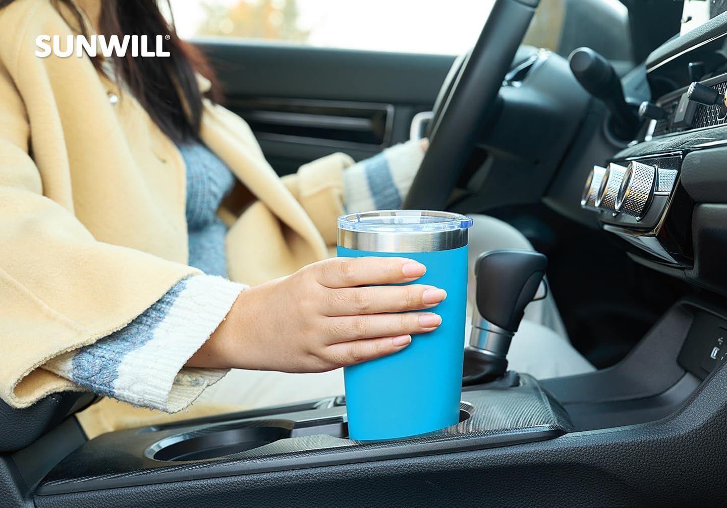 SUNWILL Travel Coffee Tumbler 20 oz, Insulated Mug with Lid, Stainless Steel Cup for Outdoor, Powder Coated Royal Blue