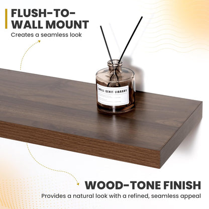 30 Inch Floating Shelves, 9.3" Deep Floating Shelf Wall Mounted, 30" Wall Shelves, Rustic Deep Bookshelf, Large Display Shelves & Storage Shelves for Bedroom, Living Room, Walnut, Set of 2