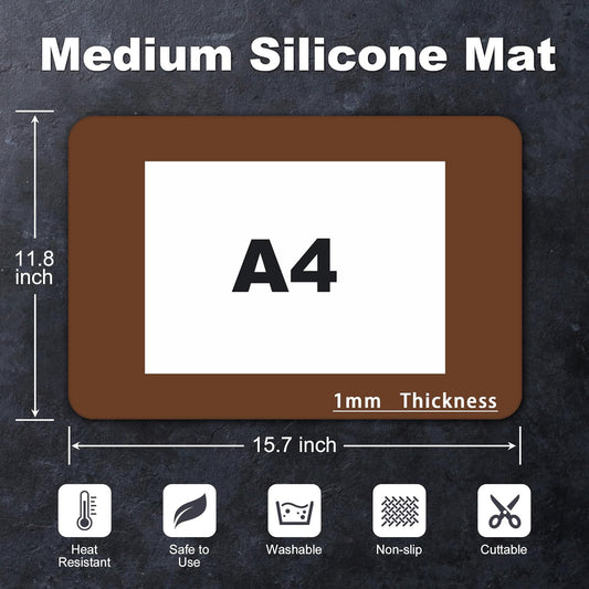 Silicone Mat for Kitchen Counter, Silicone Mat Trimable to Size (Brown, 15.7×11.8inch-4pcs), BPA-Free Silicone Placemat, Heat-Resistant NonSlip Table Mat for Air Fryer, Countertop Protector Mat