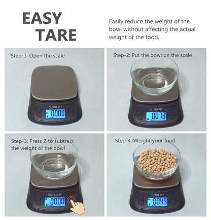 NUTRI FIT Ultra Slim Kitchen Scale Digital Food Weight Scale for Baking Cooking in Grams and Ounces Tare & Backlit LCD Display 11lb 5kg Capacity- Black/Stainless Steel
