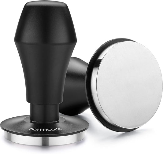 Normcore 58.5mm Coffee Tamper V4 - Spring-loaded Tamper with 15lb / 25lb / 30lbs Replacement Springs - Anodized Aluminum Handle and Stand - Stainless Steel Flat Base