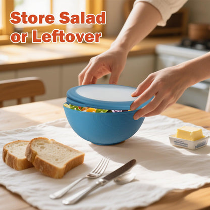 wheat straw bowls with lids set of 4, 40oz cereal bowls with covers,unbreakable salad container for lunch, dishwasher safe bowl sets for kitchen. Blue