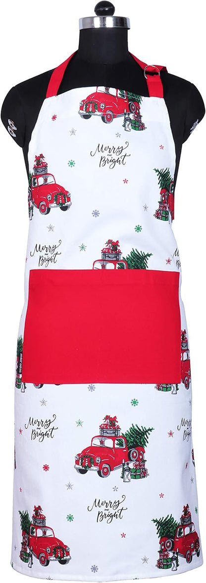 AMOUR INFINI Cotton Womens Apron for Kitchen, Grilling, Baking with Pockets & Adjustable Strap Washable, Reusable Spring Apron (27.5 x 33 Inches)