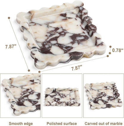 Natural Marble Vanity Tray - Moujings Genuine Marble Perfume Tray for Bathroom Decor, Stone Bathroom Vanity Organizer Tray for Kitchen Counter, Candles, Jewelry, Coffee, Makeup, Key