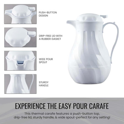 OCS Parts Easy Pour Thermal Coffee Carafe | 11-Inch Insulated Hot and Cold Beverage Pitcher Server for Coffee, Tea, Hot Chocolate and Water with Colored Tags for Easy Idenfication | 64-Ounce | White