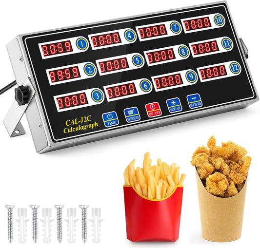 1 Pack 12-Channel Digital Kitchen Timer, Commercial Cooking Timer with Loud Alarm, Large LCD Display, for Restaurants, Baking, Labs, Multiple Independent Countdown Timers