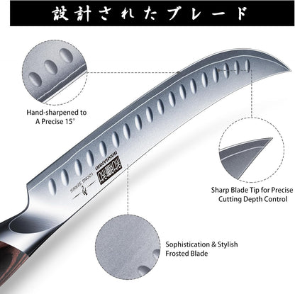 Carving Slicing Knife, 10 Inch Japanese High Carbon Steel Brisket Knife with Ergonomic Pakkawood Handle, Razor Sharp Curved Butcher Breaking Knives for Meat Cutting