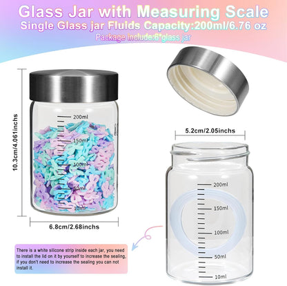 Glass Spice Jar Coffee Sugar Container Airtight Glass Jar Food Storage Canisters Bottle for Kitchen Seasoning Tea Herb Overnight Oats Bar Parfait Snacks (6 * 200ml(6.76oz))