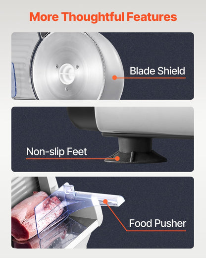 VEVOR Meat Slicer, 8.7 inch Electric Deli Food Slicer with Two Premium SUS420 Blades, 0-0.6 inch Adjustable Thickness, 180W Food Slicer Machine for Meat, Hard Bread and Cheese, Home Use