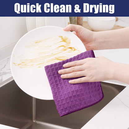Homaxy Microfiber Waffle Weave Kitchen Towels, 16 x 28 Inch Ultra Absorbent and Solid Color Dish Towels, 6 Pack, Purple