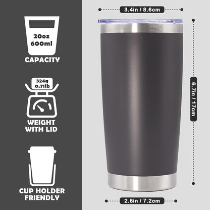 20oz Tumbler Stainless Steel Tumbler Cup with Lid Vacuum Insulated Double Wall Travel Mug, Durable Powder Coated Travel Coffee Tumbler Mug for Hot & Cold Drinks, Grey,1 Pack