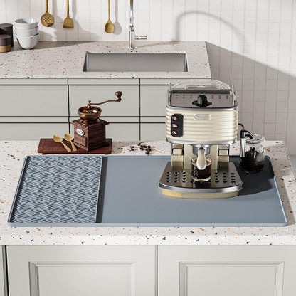 Silicone Coffee mat 24''x16'' – Non-Slip Bar Mat with Detachable Drying Layer for Espresso Machines, Countertops & Dish Racks