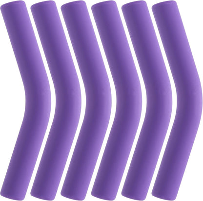 6pcs Food-Grade Silicone Metal Straw Tips, Reusable Flex Elbow Straws Cover Replacement Tips, Soft Straw Toppers Kits for 8 mm Stainless Steel Metal Straws - Dark Purple