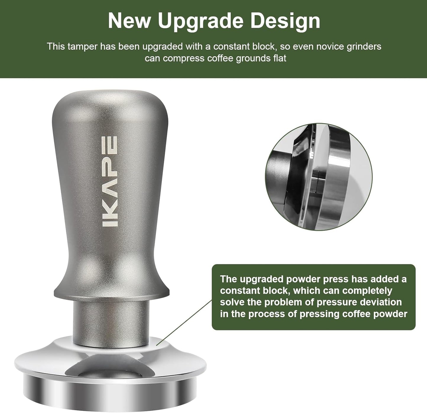 IKAPE 58.5mm Espresso Tamper, Premium Barista Coffee Tamper with Calibrated Spring Loaded, 100% Stainless Steel Base Tamper Compatible with Espresso Machine Rancilio, Gaggia Bottomless Portafilter