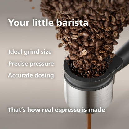 Philips Baristina Espresso Machine+Milk Frother Bundle. Real espresso. Compact coffee machine, portafilter, grinder, Cafe Crema. Dairy & Non-Dairy Milk foam. Hot & Cold. Easy Clean. White (BAR303/00)