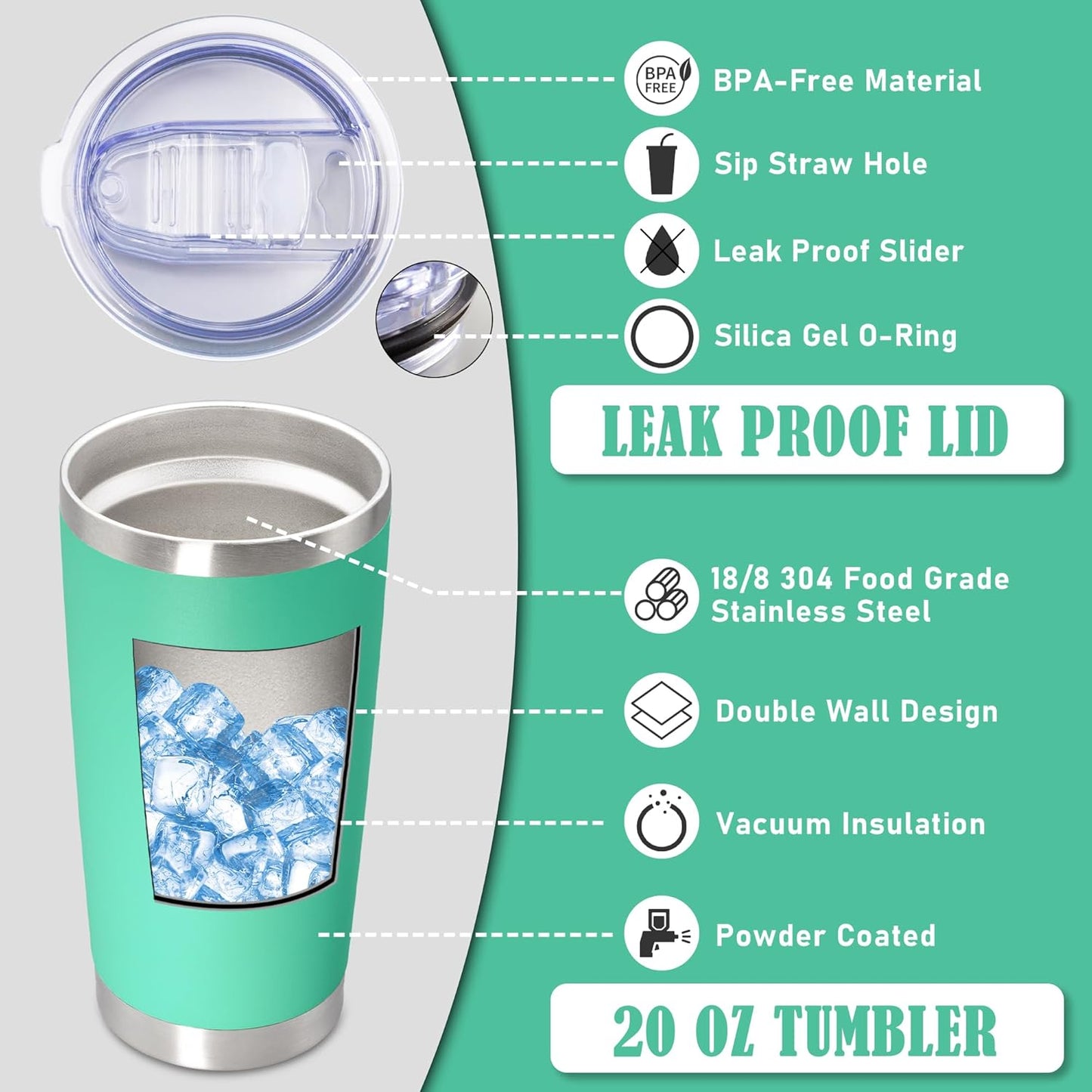 20 oz Tumbler Coffee Tavel Tumblers Bulk with Lid Stainless Steel Double Wall Vacuum Insulated Mug Powder Coated Cups fit Car Cupholder for Hot and Cold - Light Blue, 4Pack