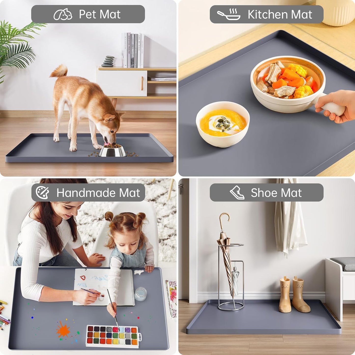 FLATO Waterproof Under Sink Mat 40" x 22" Shelf Liner for Kitchen and Bathroom, Cabinet Protector, Organizers and Storage, Flexible Silicone Drip Tray