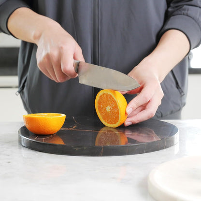 Koville Natural Marble Cutting Board for Kitchen, 11inch Round Hand Crafted Marble Slab for Cheese, Charcuterie, Pastry Board - Wedding Gift, House Warming Gift(NOIRAZIZA)
