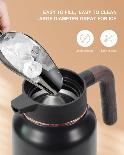 51 Oz Carafes for Hot Liquid, Stainless Steel Insulated Vacuum Thermal Coffee Carafes For Keeping Hot, 1.5 Liter Coffee Dispenser(Black/Black)