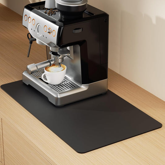 Coffee Mat Hide Stain Rubber (Black, 30cm×40cm), Coffee Bar Accessories Fit Under Espresso Machine CoffeeMaker Coffeepot, Backed Absorbent Dish Drying Mat for Kitchen Counter (Black, 12"x16")
